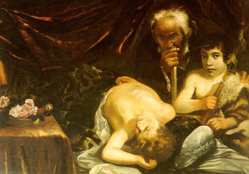 CAGNACCI, Guido Sleeping Christ with Zacharias John the Baptist oil painting image